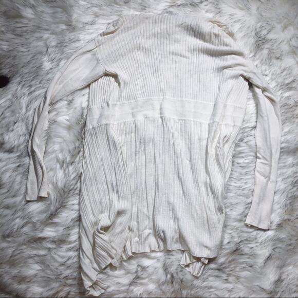 Daisy Fuentes white tone medium long drapey ribbed boho cardigan sweater - Picture 3 of 7